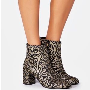 JustFab Black & Gold Faux Suede Ankle Booties